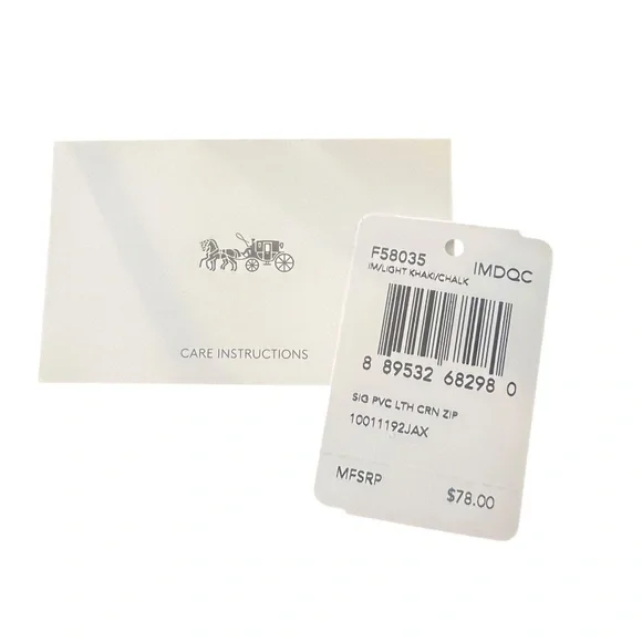 Coach Corner Zip Wristlet Signature Canvas Khaki Chalk NWT - Picture 9 of 10